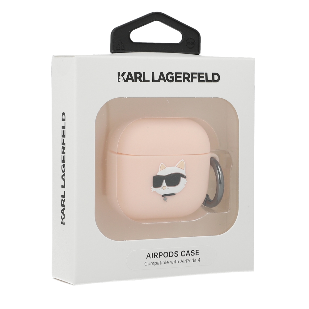 Oryginalne ekskluzywne etui od marki Karl Lagerfeld z kolekcji Silicone Choupette Head 3D dla Apple AirPods 4, różowe